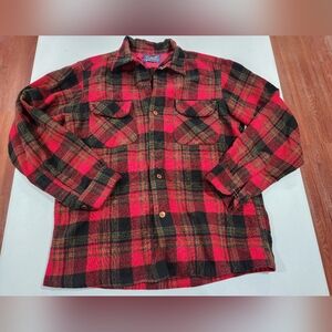 Pendleton Firesode Red and Black Plaid Shirt Wool Button Down